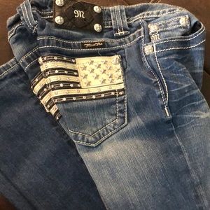 Very Rare...Miss Me Blue Boot Cut Jeans with Silver Accents